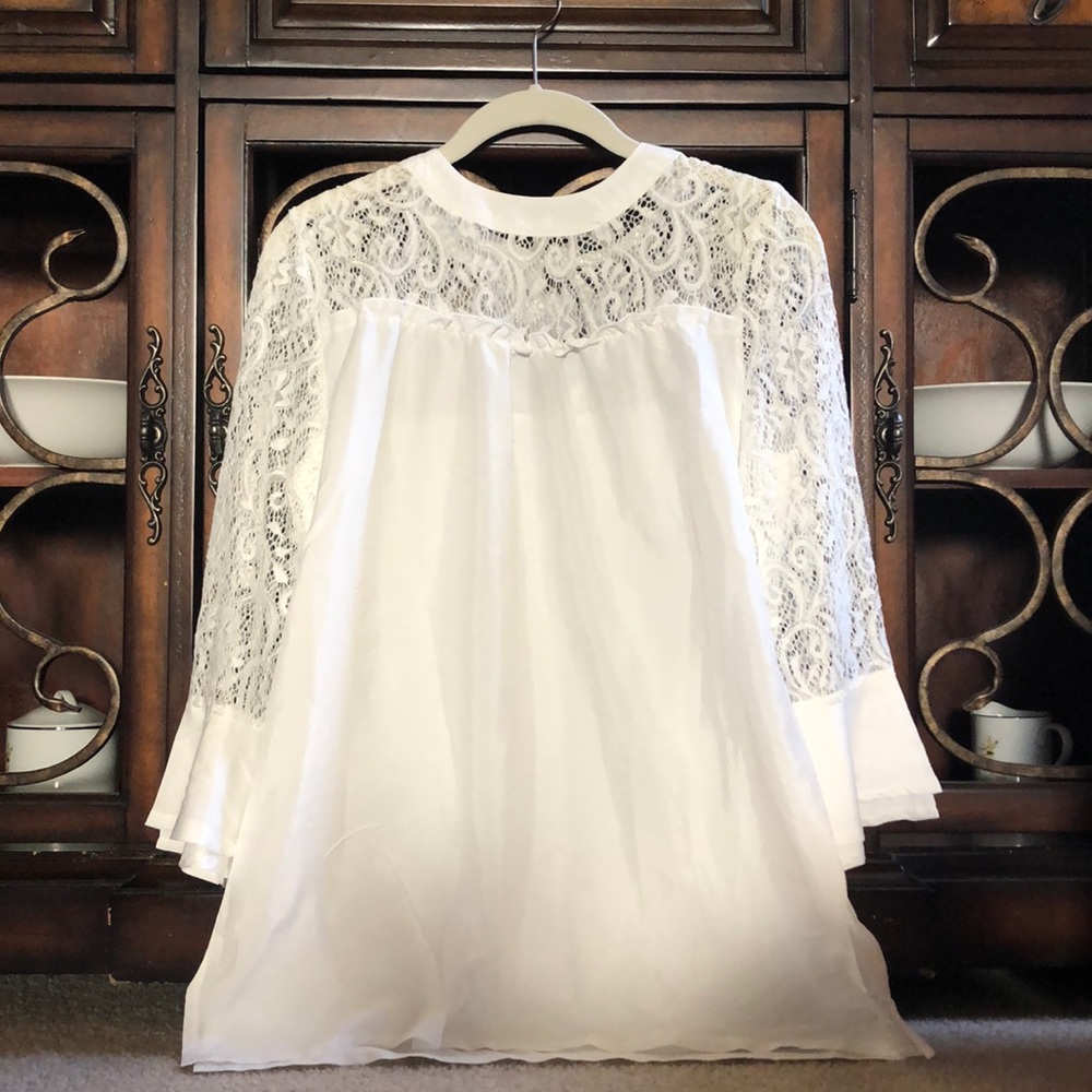 White (Lace On Top and Sleeves) Blouse